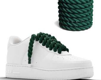 Chunky Laces 10mm Thick Cotton Rope Shoelaces 2pcs, Forest Green Natural Twisted Shoelace, Custom AF1, Air Force 1, Macrame Rope
