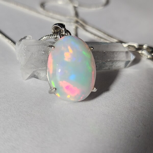 Opal 6.0 Carat Ethiopian Opal Set in Sterling Silver / white opaque opal with beautiful displays of opalescent color