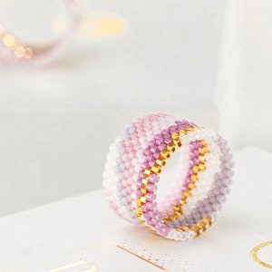 PDF-Muster Rosa Perlenring als Perlenring - Peyote Ring Perlenmuster, Miyuki Delica Perlen, PB-10203 - Paula Collection