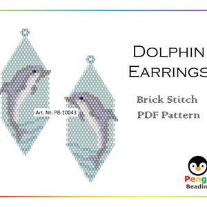 Beaded Dolphin Earrings - Miyuki Brick Stitch Beading Pattern PB-10043