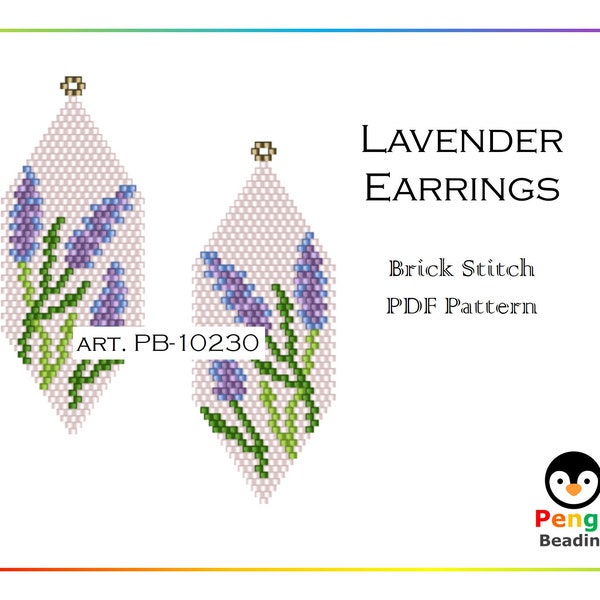 Beaded LAVENDER Brick Stitch Seed Bead Earrings - Miyuki Beading Pattern PB-10230