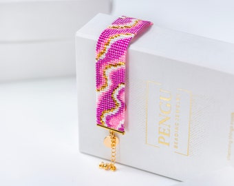 Beaded Barbie - style Pink Sparkle Bracelet - Miyuki Delica Beading Loom Pattern PB-10223