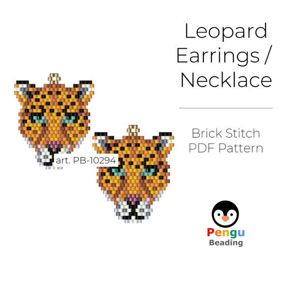 Beaded Leopard Earrings - Miyuki Brick Stitch Animals Beading Pattern PB-10294
