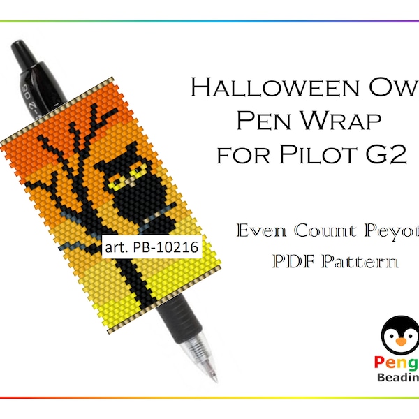 Kralen HALLOWEEN OWL Zelfs Count Peyote Pen Wrap voor Pilot G2 - Miyuki Kralenpatroon PB-10216