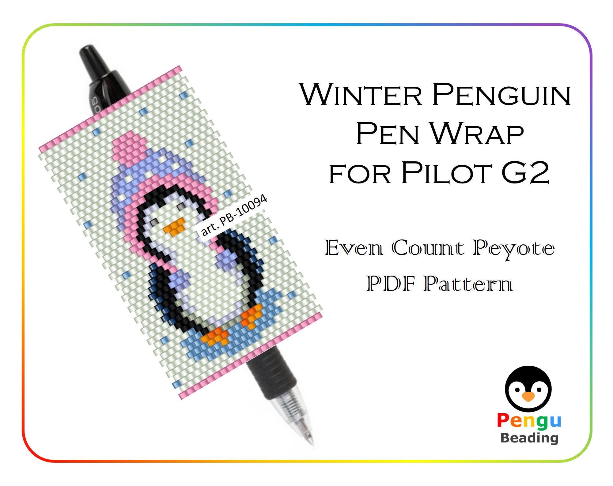 Beaded Winter Penguin Pen Wrap for Pilot G2 Even Count Peyote Miyuki Beading  Pattern PB-10094 