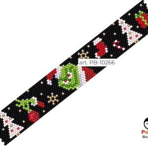 Beaded Christmas Peyote Bracelet - Miyuki Delica Beading Pattern PB-10266