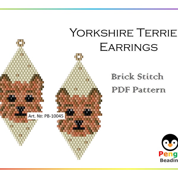 Beaded Yorkshire Terrier Head Dog Earrings - Miyuki Brick Stitch Beading Pattern PB-10045