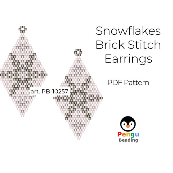 Beaded Christmas SNOWFLAKES Earrings - Miyuki Brick Stitch Beading Pattern PB-10257