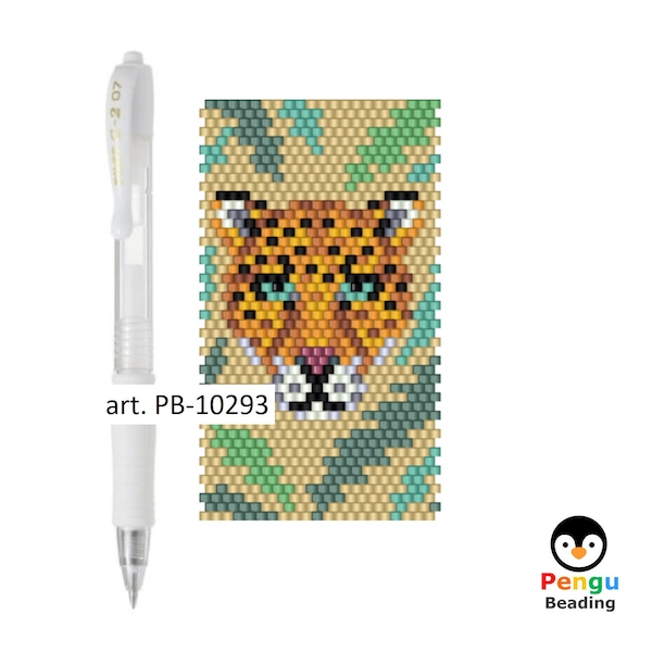 Beaded Leopard Peyote Pen Wrap for Pilot G2 - Miyuki Animal Beading Pattern PB-10293