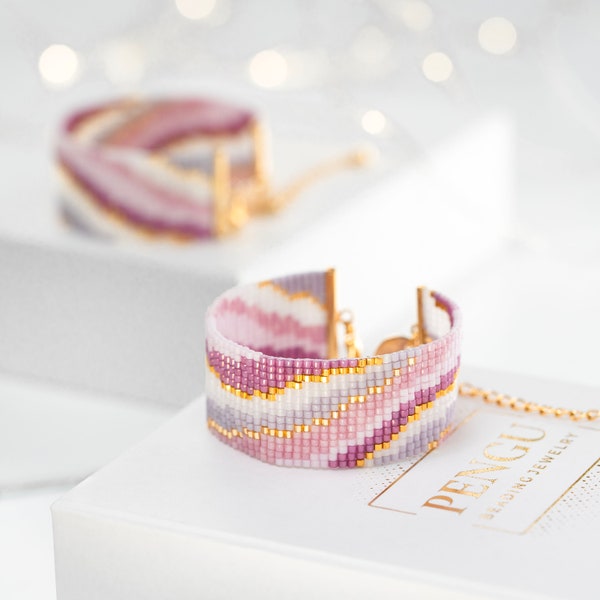 Roze Loom-armband met kralen - Miyuki Delica Beading Loom-patroon PB-10202 - PAULA-collectie