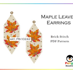 Beaded Fall Maple Leaves Earrings Miyuki Brick Stitch Beading Pattern PB-10242 image 1