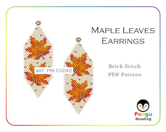 Beaded Fall Maple Leaves Earrings - Miyuki Brick Stitch Beading Pattern PB-10242