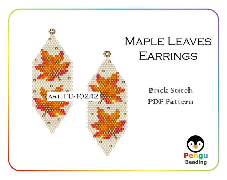 Beaded Fall Maple Leaves Earrings Miyuki Brick Stitch Beading Pattern PB-10242 image 1