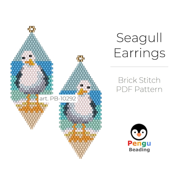 Beaded  SEAGULL Earrings - Miyuki Brick Stitch Beading Pattern PB-10292