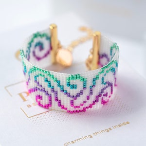 Beaded Colorful Metal Loom Bracelet Pattern - Miyuki Delica Beading Pattern PB-10117