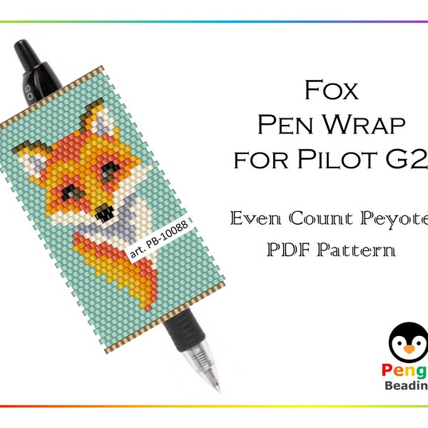 Porte-stylo peyotl renard pair avec perles pour Pilot G2 - Motif de perles animaux Miyuki PB-10088