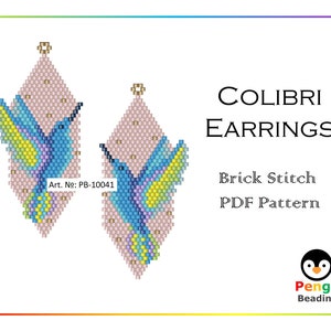 Beaded Colibri Bird Earrings - Miyuki Brick Stitch Beading Pattern PB-10041