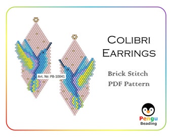 Beaded Colibri Bird Earrings - Miyuki Brick Stitch Beading Pattern PB-10041
