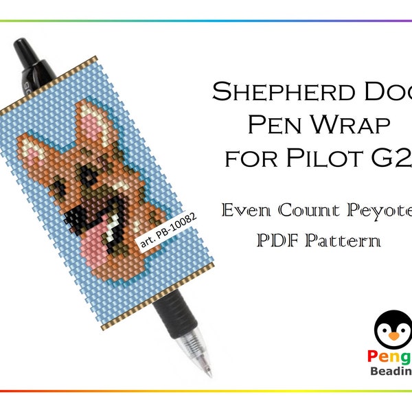Beaded Shepherd Dog Even Count Peyote Pen Wrap for Pilot G2 - Miyuki Beading Pattern PB-10082