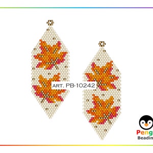 Beaded Fall Maple Leaves Earrings Miyuki Brick Stitch Beading Pattern PB-10242 image 2