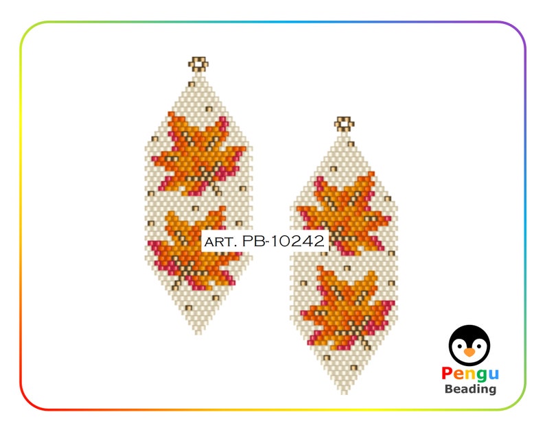 Beaded Fall Maple Leaves Earrings Miyuki Brick Stitch Beading Pattern PB-10242 image 2