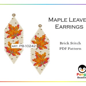 Beaded Fall Maple Leaves Earrings Miyuki Brick Stitch Beading Pattern PB-10242 image 7