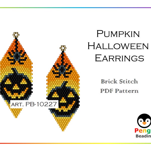 Beaded PUMPKIN HALLOWEEN Earrings - Miyuki Brick Stitch Beading Pattern PB-10227