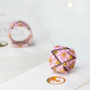 Beaded Pink Ring as Seed Bead Ring Pattern - Peyote Ring Beading Pattern, Miyuki Delica Beads, PB-10116 - Emily Collection