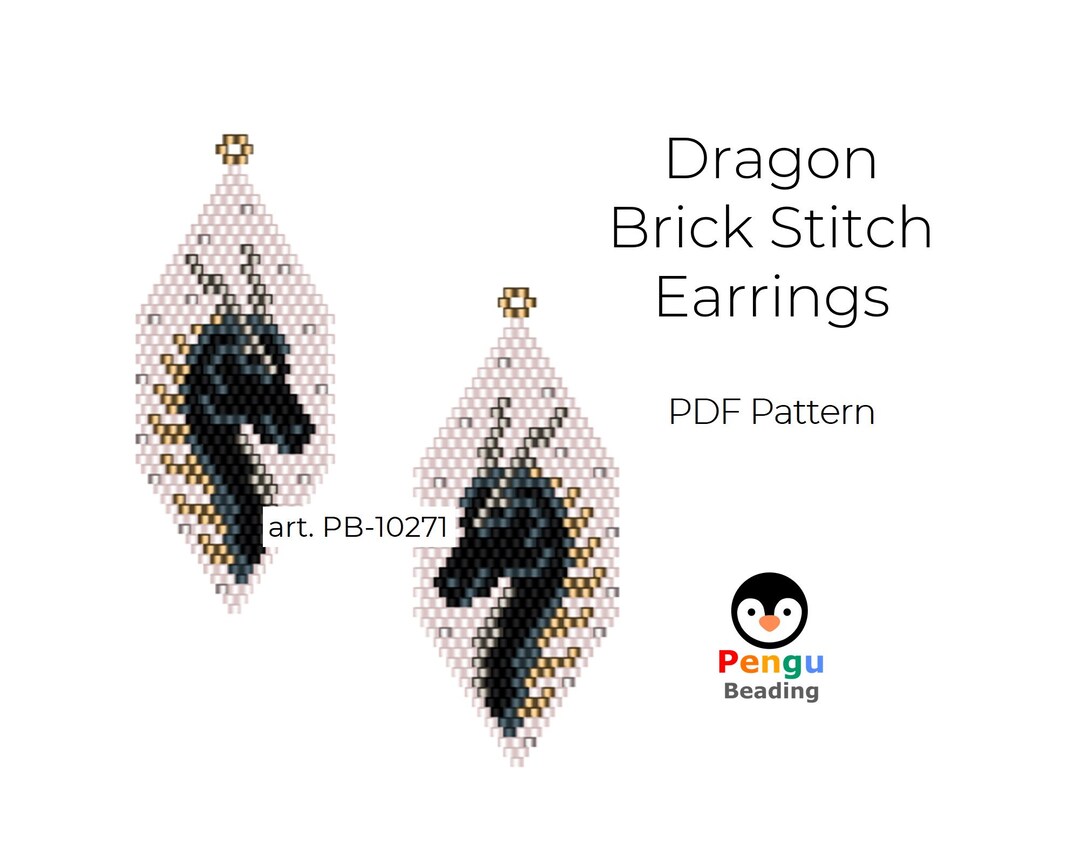 Beaded Dragon Brick Stitch Earrings - Miyuki Beading Pattern PB-10271 ...