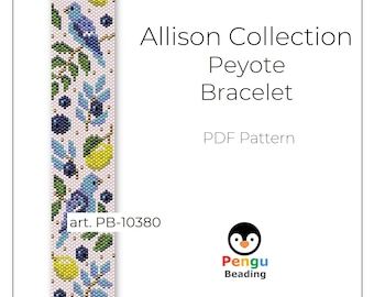 PDF-Muster Blaues Blumen Peyote Armband - Miyuki Delica 11/0 Perlenmuster PB-10370, Allison Collection