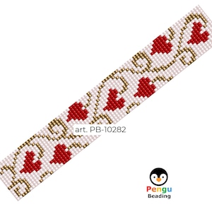 Pärlbesatt armband med vävstol i alla hjärtans dag-motiv - Miyuki Delica pärlmönster PB-10282