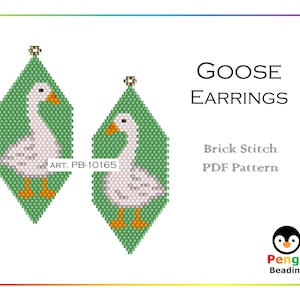 Beaded GOOSE Earrings as Brick Stitch Seed Bead Pattern - Brick Stitch Earrings Beading Patterns, Miyuki Delica Beads, PB-10165