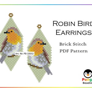 Beaded Robin Bird Brick Stitch Earrings - Miyuki Beading Pattern PB-10032