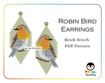 Beaded Robin Bird Brick Stitch Earrings - Miyuki Beading Pattern PB-10032