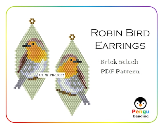 Beaded Robin Bird Brick Stitch Earrings - Miyuki Beading Pattern PB-10032