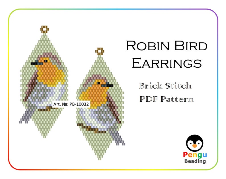 Beaded Robin Bird Brick Stitch Earrings - Miyuki Beading Pattern PB-10032 image 1