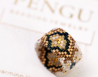 PDF-Perlenring mit Peyotemuster Perlenring - Even Count Peyote Perlenring, Miyuki Delica Perlen, PB-10196, Sogdiana Kollektion