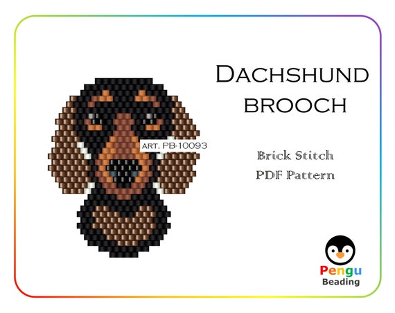 Beaded Dachshund Dog Head Brooch Miyuki Brick Stitch Beading Pattern  PB-10093 (Download Now) 