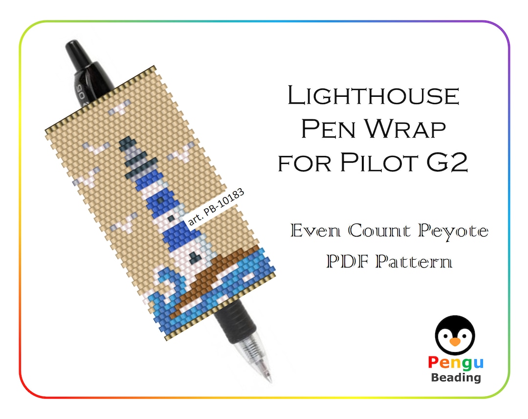 Beaded LIGHTHOUSE Pen Wrap as Peyote Seed Bead Pattern Peyote Pen Wrap