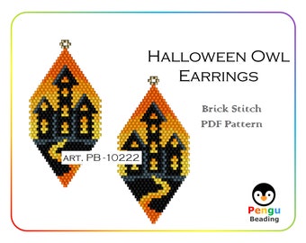 Beaded HALLOWEEN Castle Earrings - Miyuki Brick Stitch Beading Pattern PB-10222