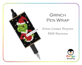 Bolígrafo de cuentas navideñas con peyote y cuentas pares para Pilot G2 - Patrón de cuentas Miyuki PB-10490