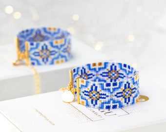 Beaded Blue Loom Bracelet - Miyuki Delica Beading Loom Pattern PB-10175, Sophia Collection