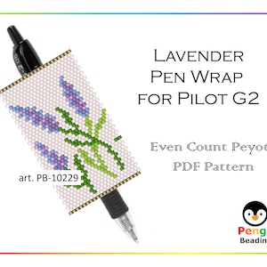 Beaded Lavender Flower Even Count Peyote Pen Wrap for Pilot G2 - Miyuki Delica Beading Pattern PB-10229