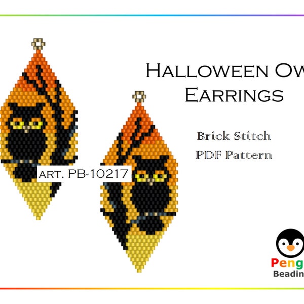 Boucles d'oreilles HALLOWEEN OWL perlées - Motif de perles Miyuki Brick Stitch PB-10217