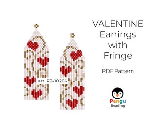 Beaded VALENTINE Earrings with Fringe Pattern - Miyuki Beading Pattern PB-10286