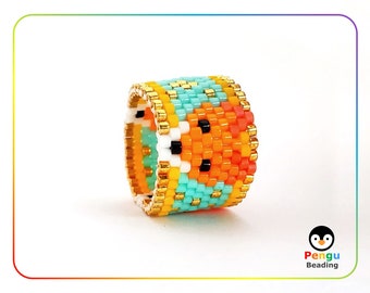 Beaded Fox Ring as Seed Bead Ring Pattern - Peyote Ring Beading Pattern, Miyuki Delica Beads, PB-10110