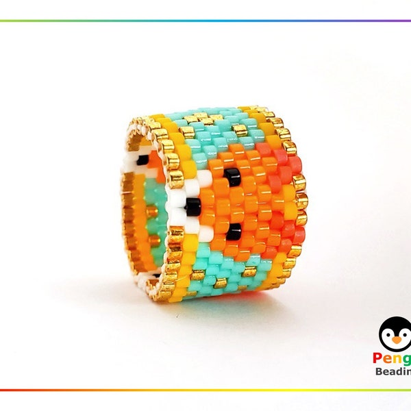 Beaded Fox Ring as Seed Bead Ring Pattern - Peyote Ring Beading Pattern, Miyuki Delica Beads, PB-10110