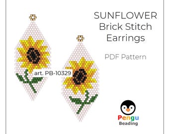 Pärlbesatta SOLROSÖrhängen med tegelstygn och seed beads - Miyuki-pärlmönster PB-10329