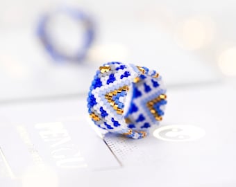 Blauer Perlenring als Peyote Perlenring muster - Miyuki Delica Perlenring Perlenmuster, PB-10138, Perlenring