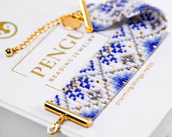 Beaded Blue Loom Bracelet - Miyuki Delica Beading Loom Pattern PB-10137, Carolina Collection